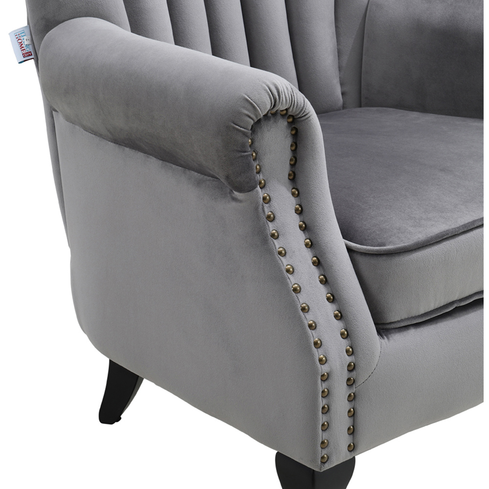 Living and Home Vintage Grey Velvet Wingback Armchair Image 5