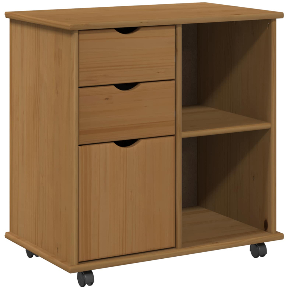 vidaXL Single Door 2 Drawer 2 Shelf Brown Rolling Storage Cabinet Image 2
