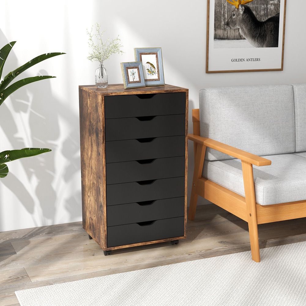 Costway 7 Drawer Brown Mobile File Cabinet Image 4