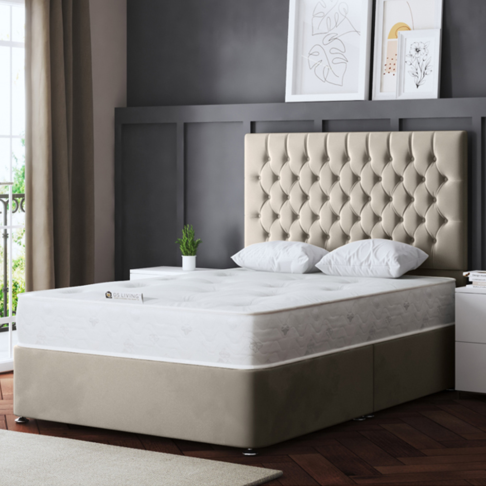 DS Living Seraphine Single Beige Upholstered Panel Divan Bed Image 1