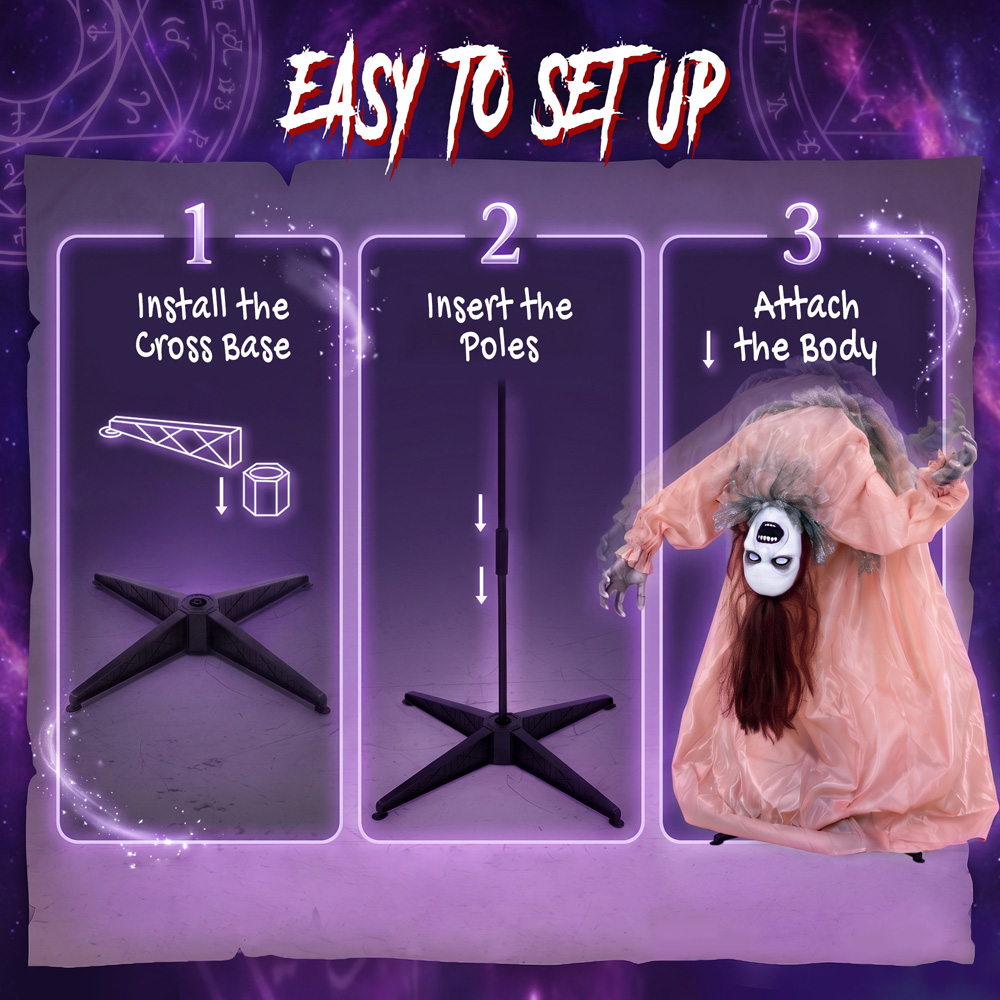 HOMCOM Light Up Animated Broken-Back Female Ghost Halloween Decoration 3.2ft Image 7