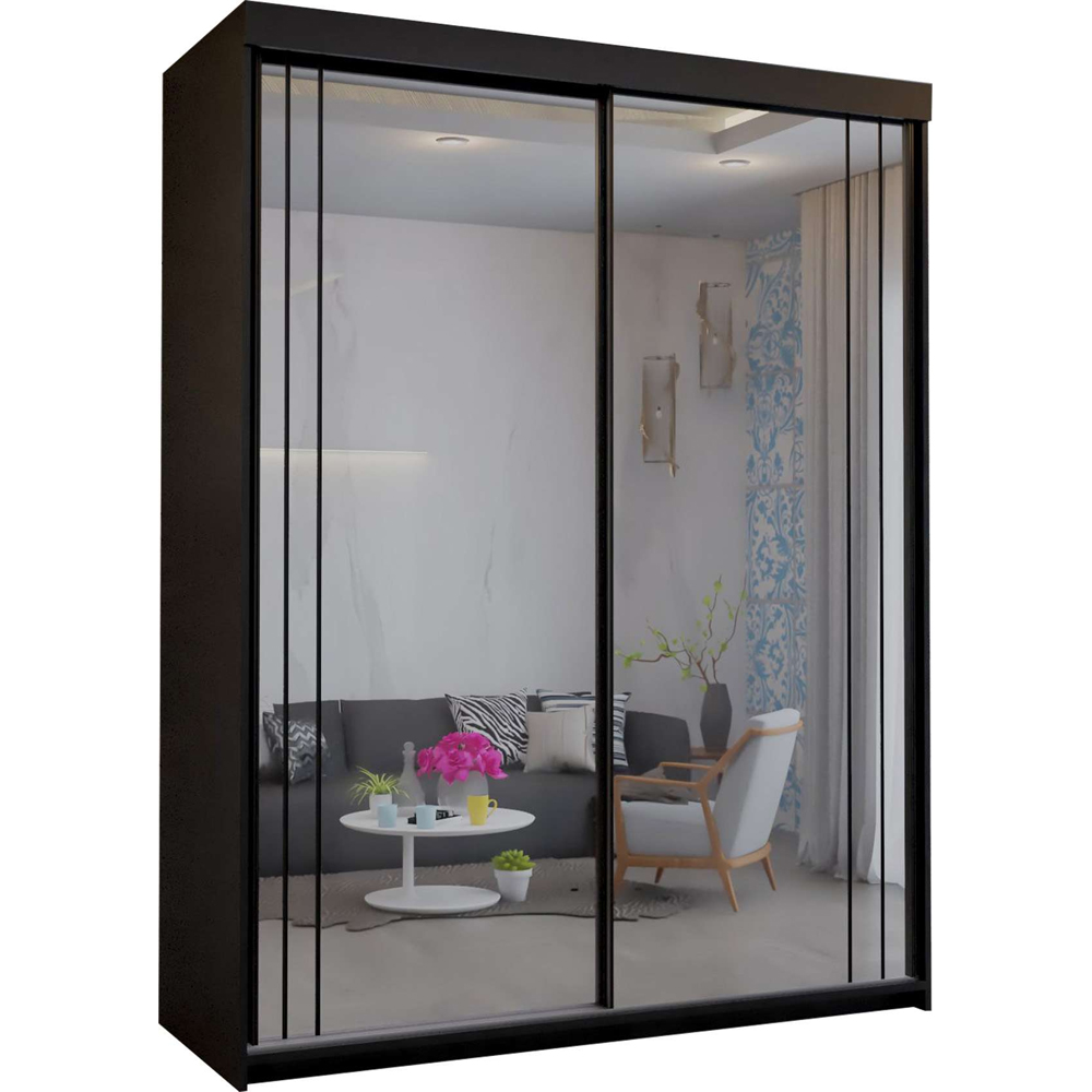 Sliding Wardrobes 4U Smart 2 Sliding Door Black Full Length Mirrored Wardrobe 150cm Image 2