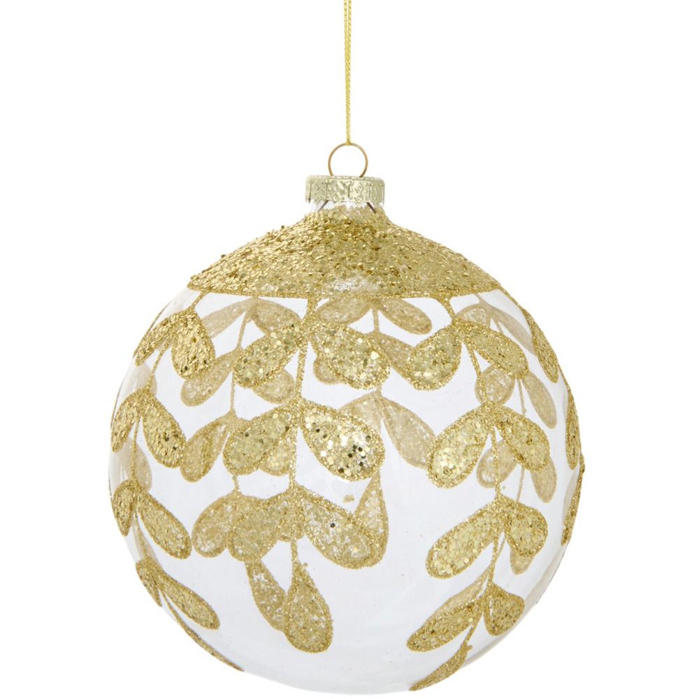Gold Glittered Leaf Bauble Image 3