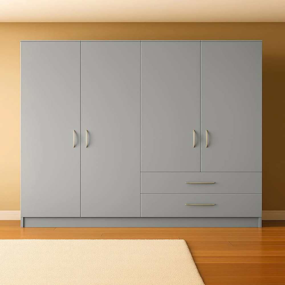 TJ'S Venice 4 Door 2 Drawer Grey Wardrobe Image 4