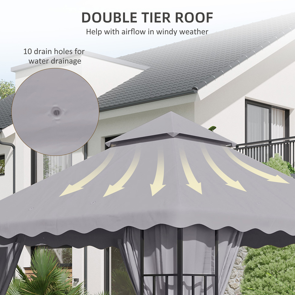 Outsunny 3 x 3m 2 Tier Light Grey Gazebo Canopy Replacement Cover Image 6