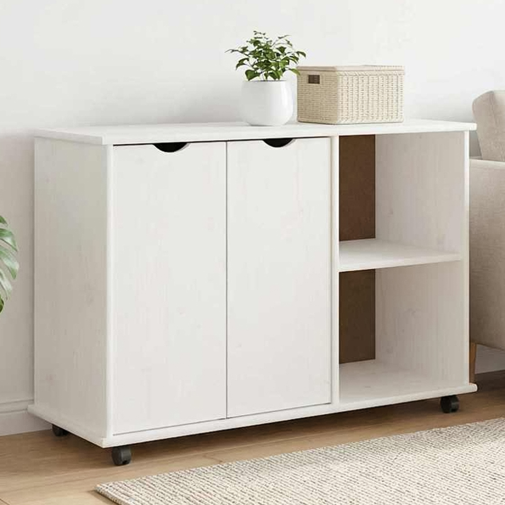 vidaXL 2 Door 2 Shelf White Minimalist Rolling Storage Cabinet Image 1