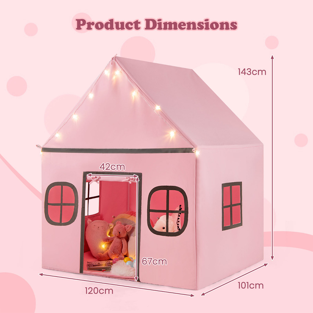 Costway Kids Pink Large Indoor Play Tent with Star Lights Image 7