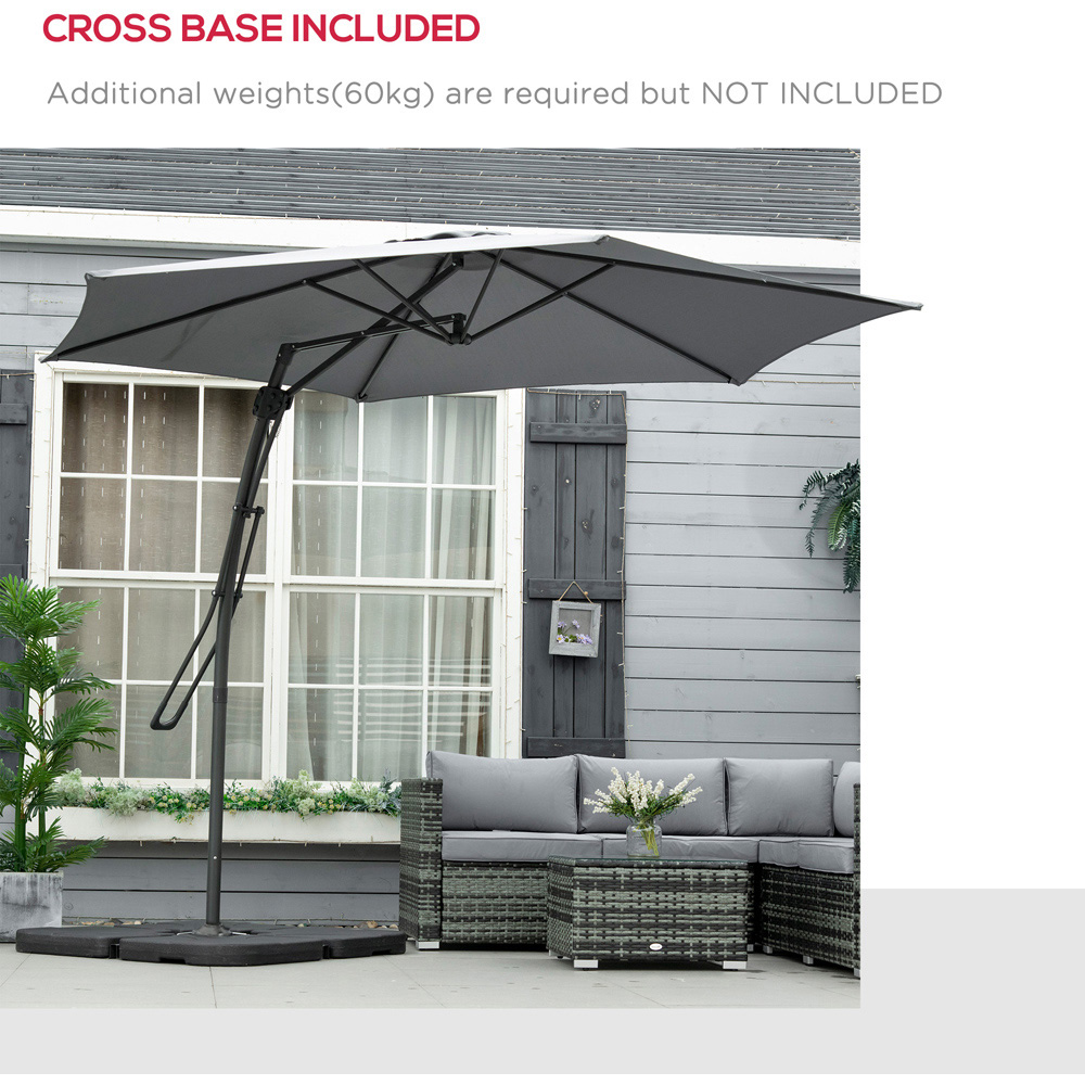 Outsunny Grey Easy Lever Crank Cantilever Parasol 3m Image 6
