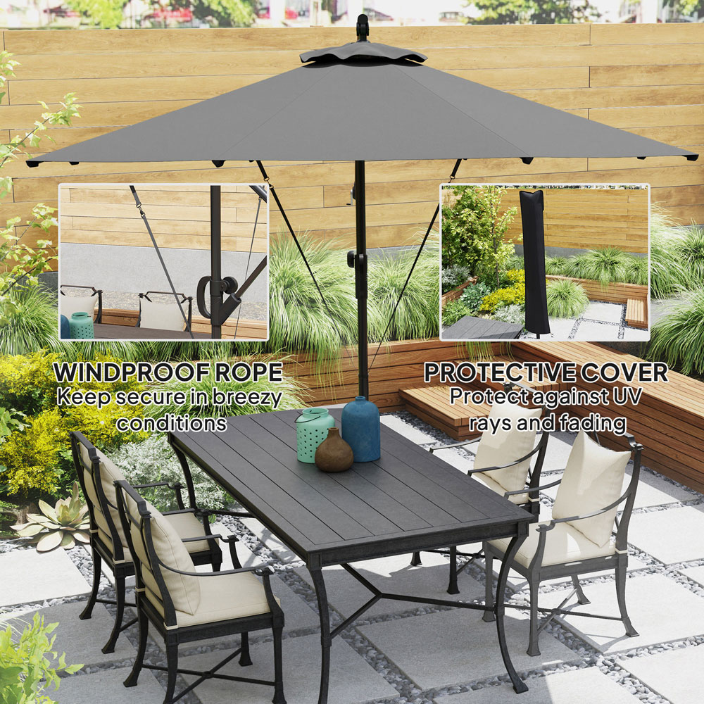 Outsunny Grey Banana Cantilever Parasol with Cover and Wind Strap 3m Image 4