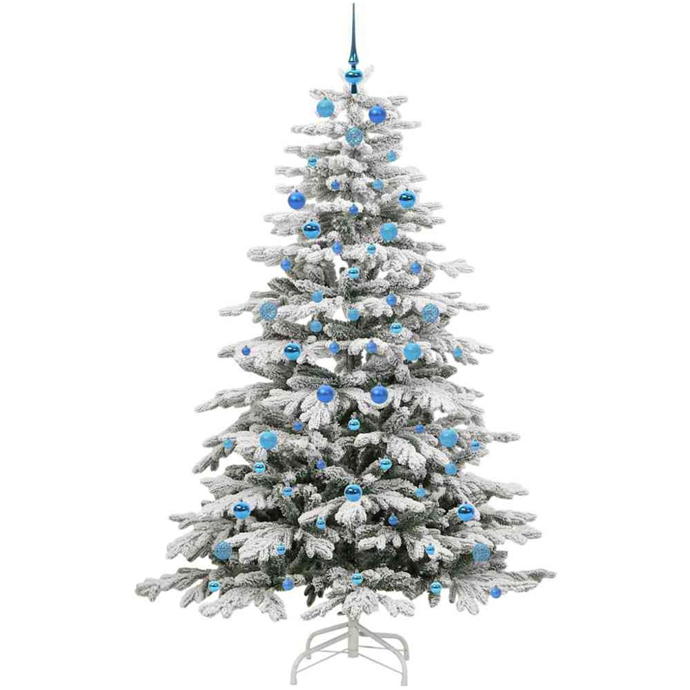 vidaXL Pre-Lit Blue Baubles White Artificial Snow Flocked Christmas Tree 7ft Image 4