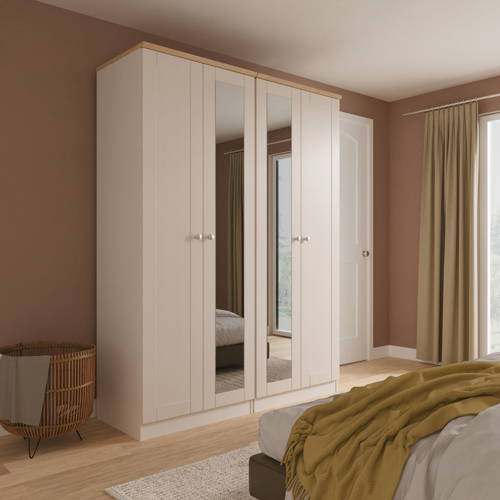 Crowndale Sussex 4 Door Kashmir Ash and Bardolino Oak Tall Mirror Wardrobe Ready Assembled Image 9