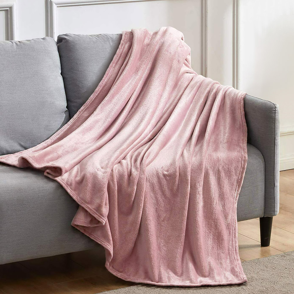 Velosso Blush Pink Flannel Faux Mink Throw 150 x 200cm Image 2