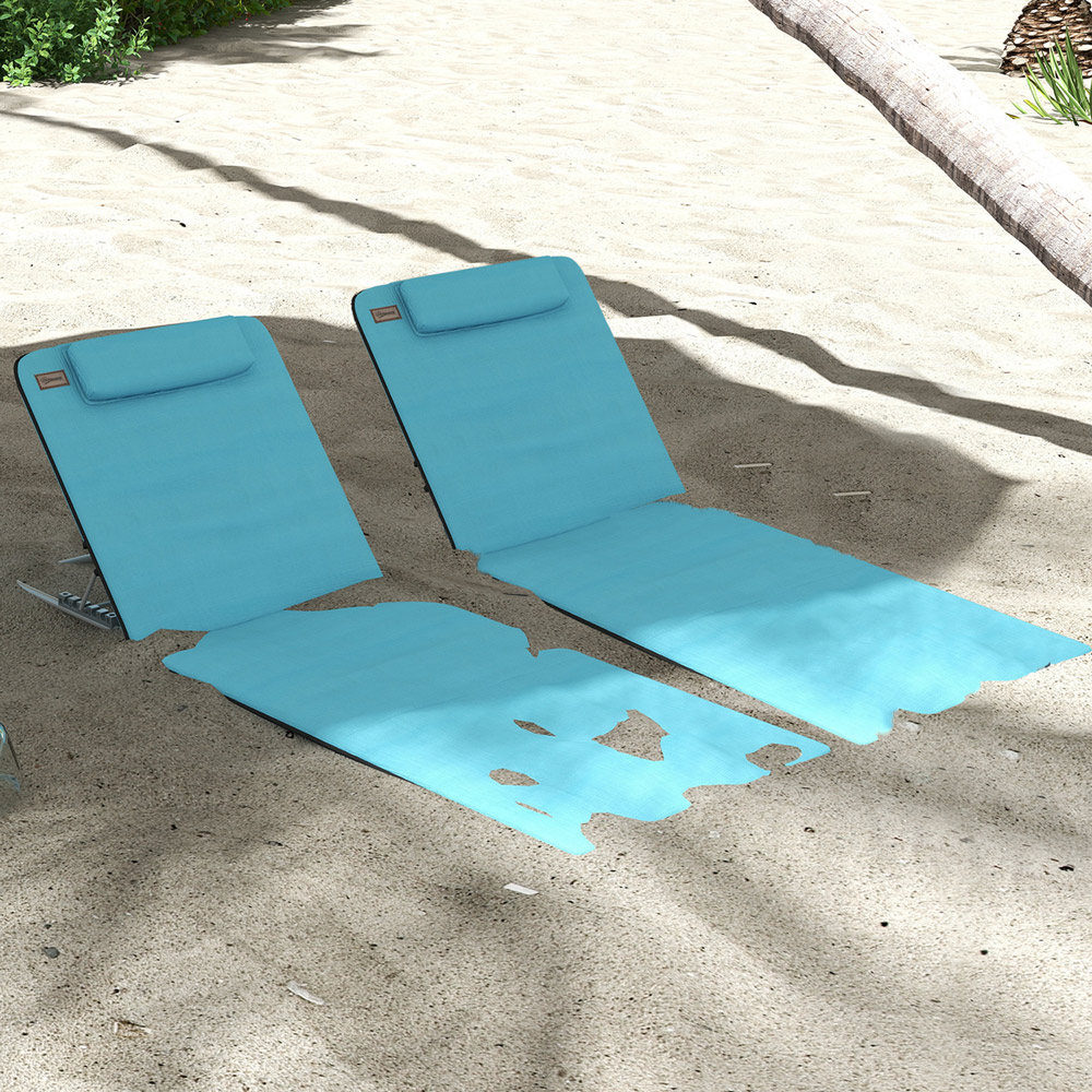Outsunny Set of 2 Light Blue Metal Frame PE Fabric Sun Lounger with Pillow  Image 1