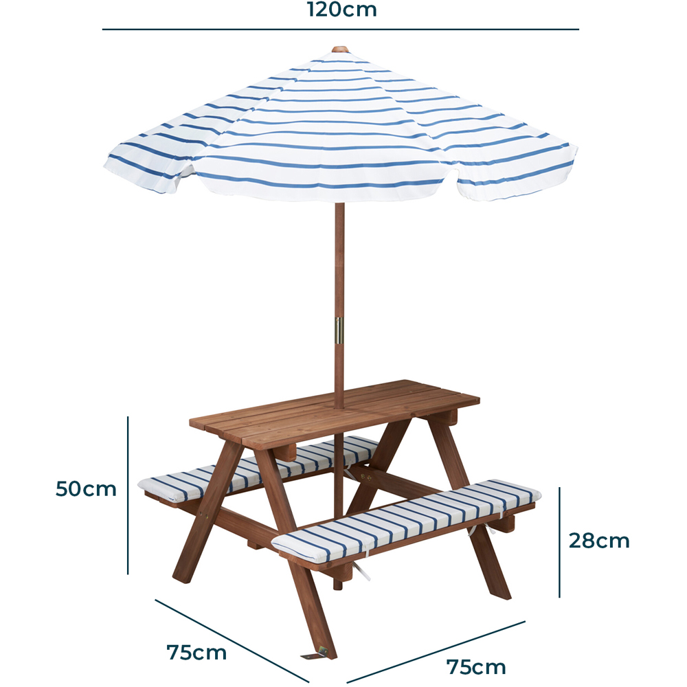 Jack Stonehouse 4 Seater Stripe Design Kids Picnic Table and Parasol Set Image 7