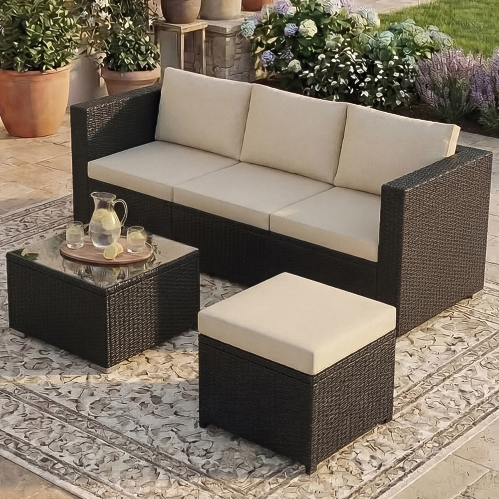 GARDEN VIDA Hampton 4 Seater Black Rattan Corner Lounge Set Image 1