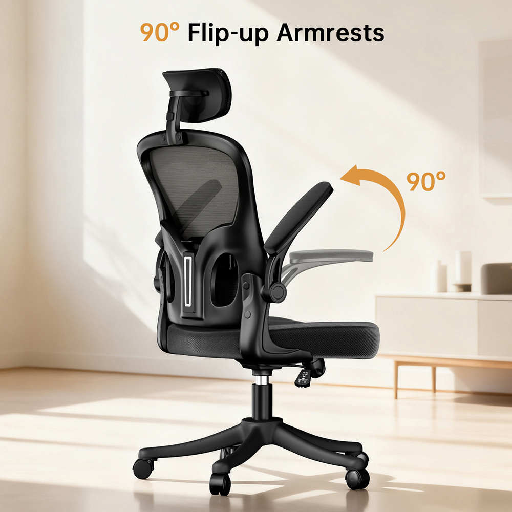 Rattrix Black Mesh Height Adjustable Ergonomic Office Chair with Flip-Up Arms and Lumbar Support Image 6