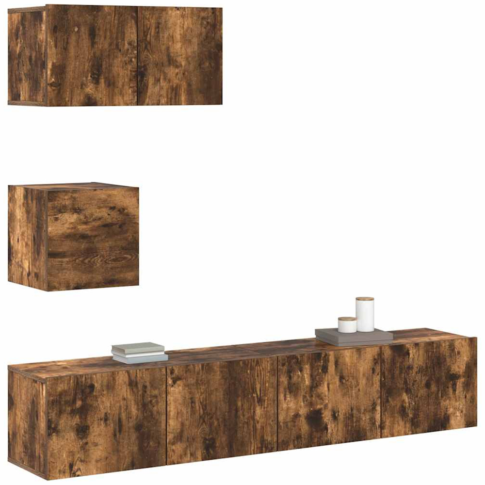 vidaXL 7 Door Smoked Oak Wall Mounted TV Cabinet 4 Piece Image 4
