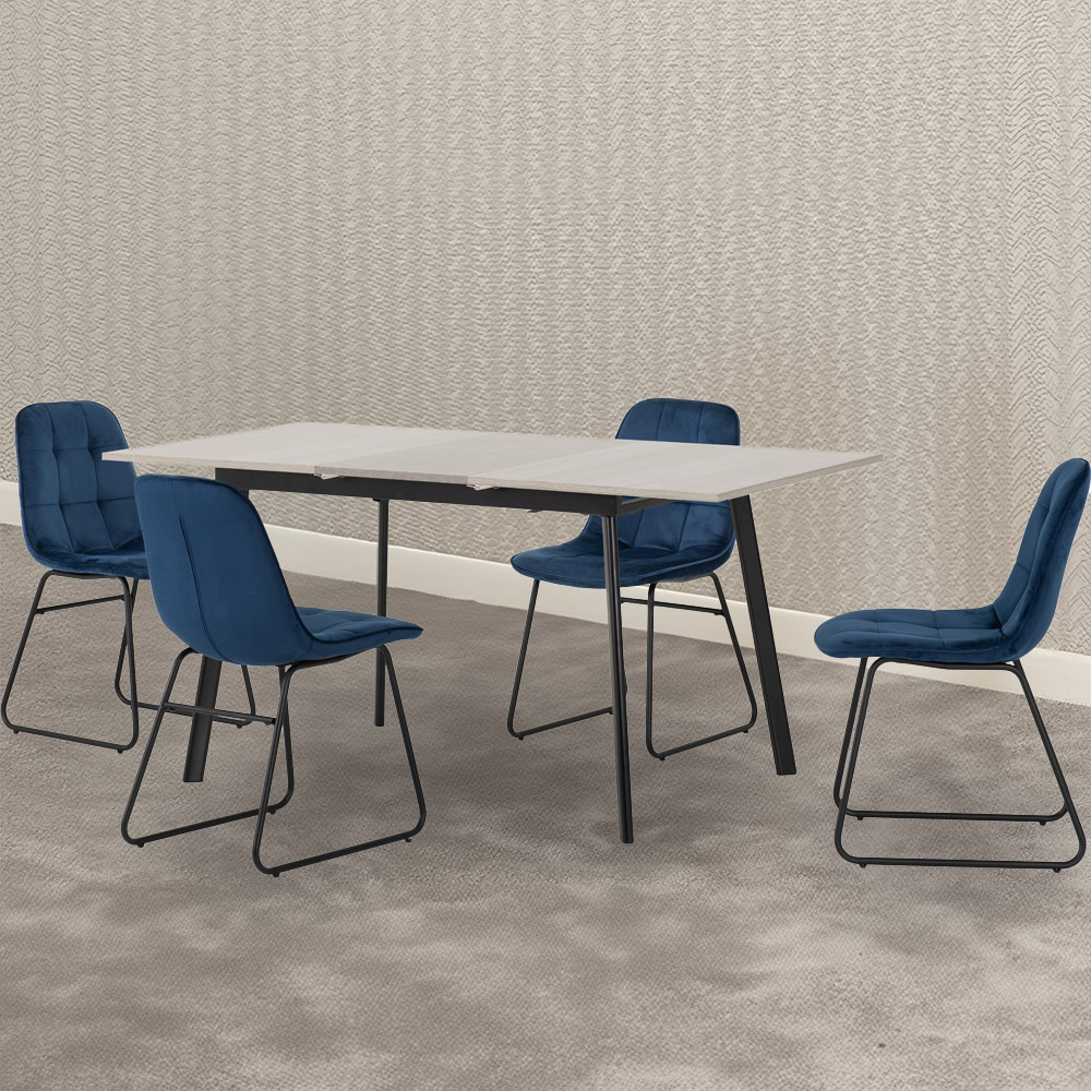 Seconique Avery Lukas 4 Seater Extending Dining Set Concrete and Sapphire Blue Image 1