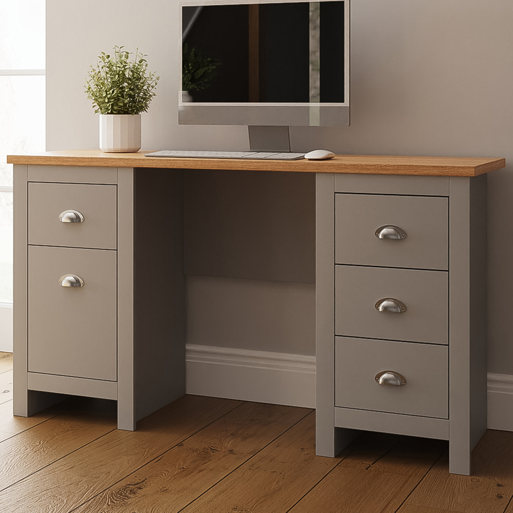 GFW Lancaster 4 Drawer Study Desk Grey Image 1