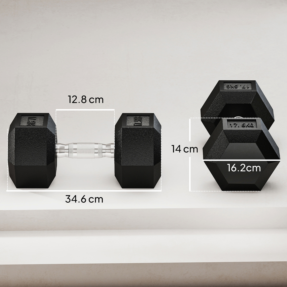HOMCOM Black Portable Hexagonal Rubber Dumbbell Set 17.5kg 2 Pack Image 9