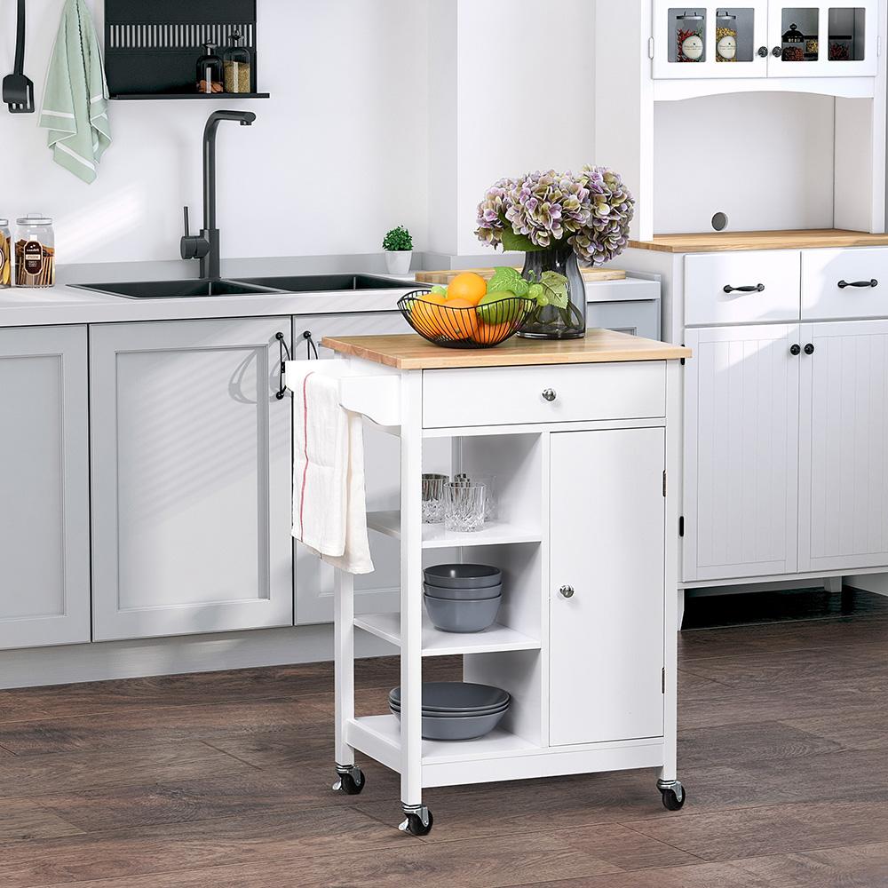 Portland White and Wood Rolling Kitchen Trolley Image 2