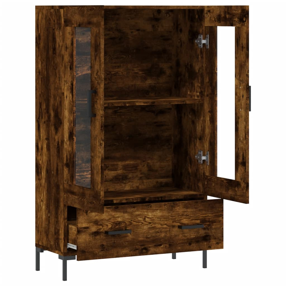 vidaXL 2 Door Glass Single Drawer Smoked Oak Highboard Image 5
