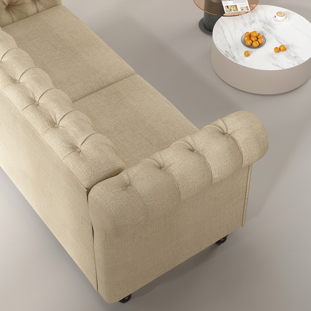 Victoria 2 Seater Beige Linen Button Tufted Chesterfield Sofa Image 3