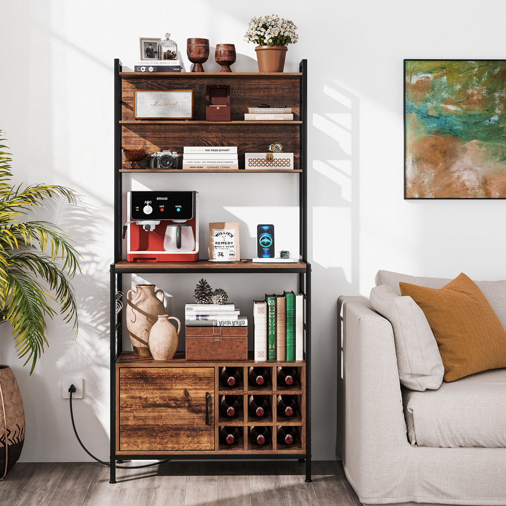 Costway Reddish Brown Bakers Rack with Power Outlet Image 2