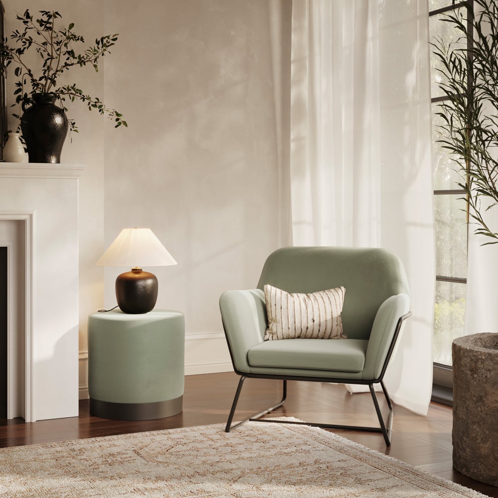 Charles Matte Black and Sage Velvet Armchair Image 6