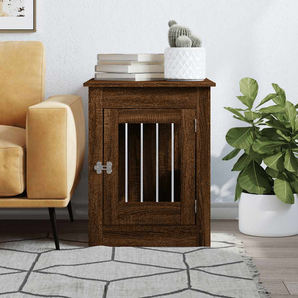 vidaXL Brown Oak Processed Wood Dog Crate Furniture 55 x 80 x 68cm Image 2