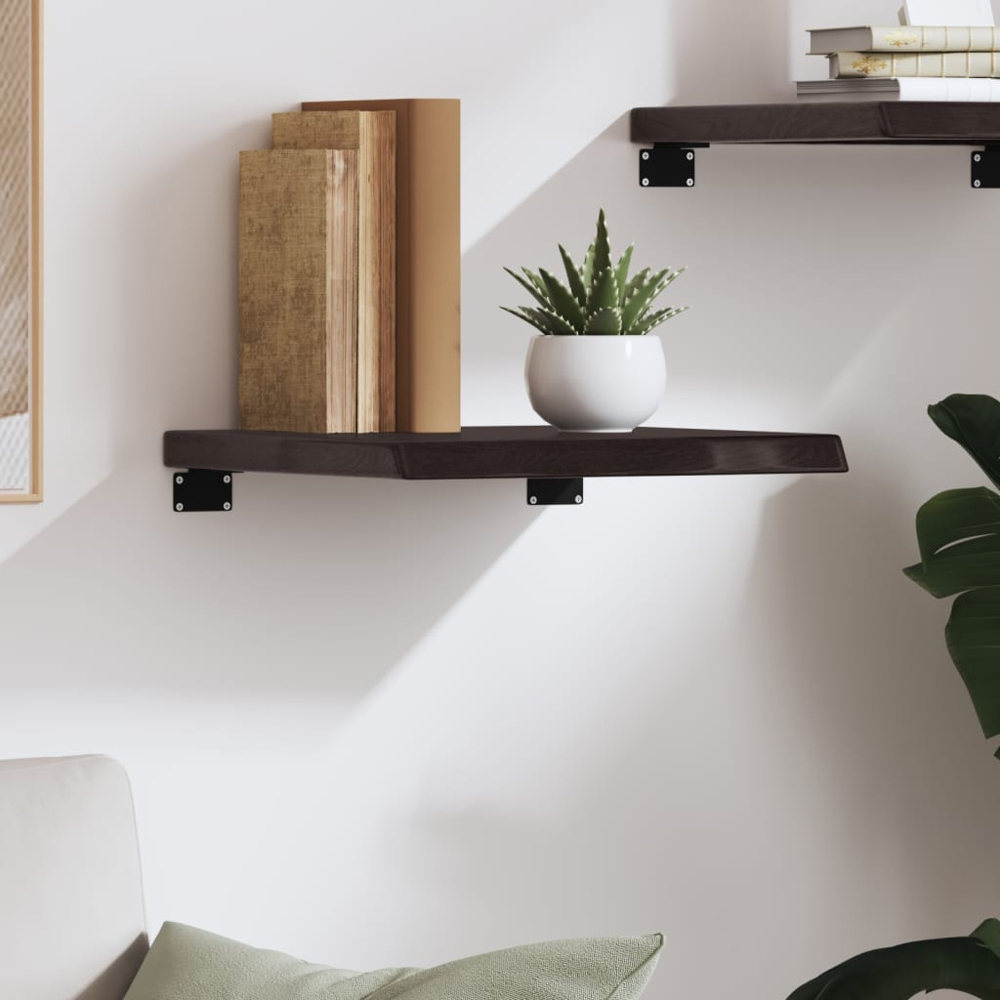 vidaXL 40cm Dark Brown Treated Solid Oak Wood Floating Wall Shelf Image 2