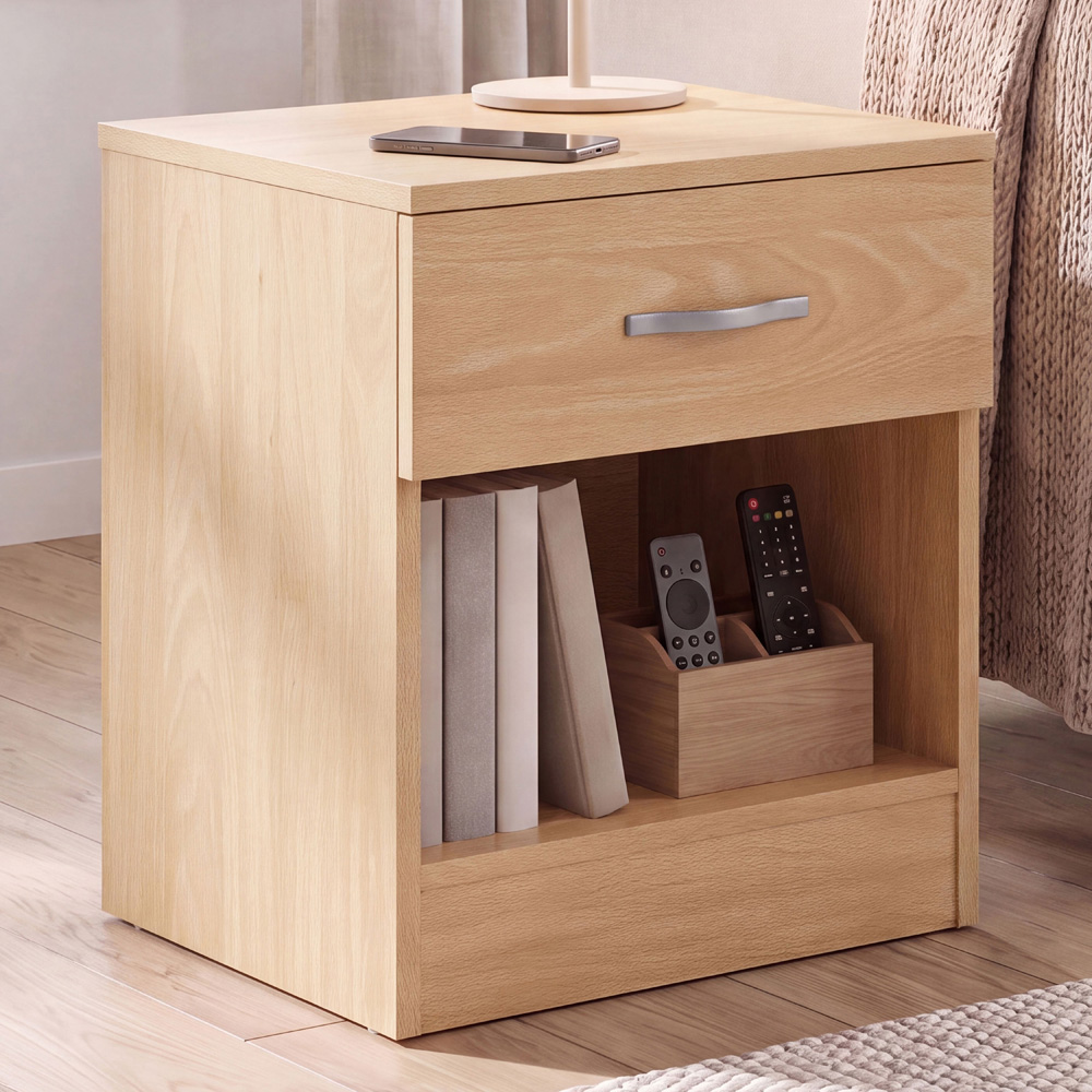 Vida Designs Riano Single Drawer Single Shelf Pine Melamine Finish Bedside Table Set of 2 Image 3