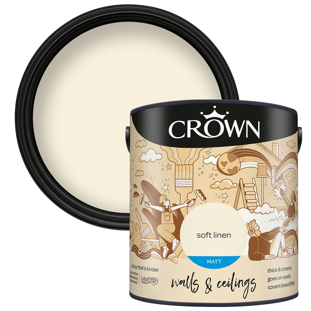 Crown Breatheasy Walls & Ceilings Soft Linen Matt Emulsion Paint 2.5L Image 1