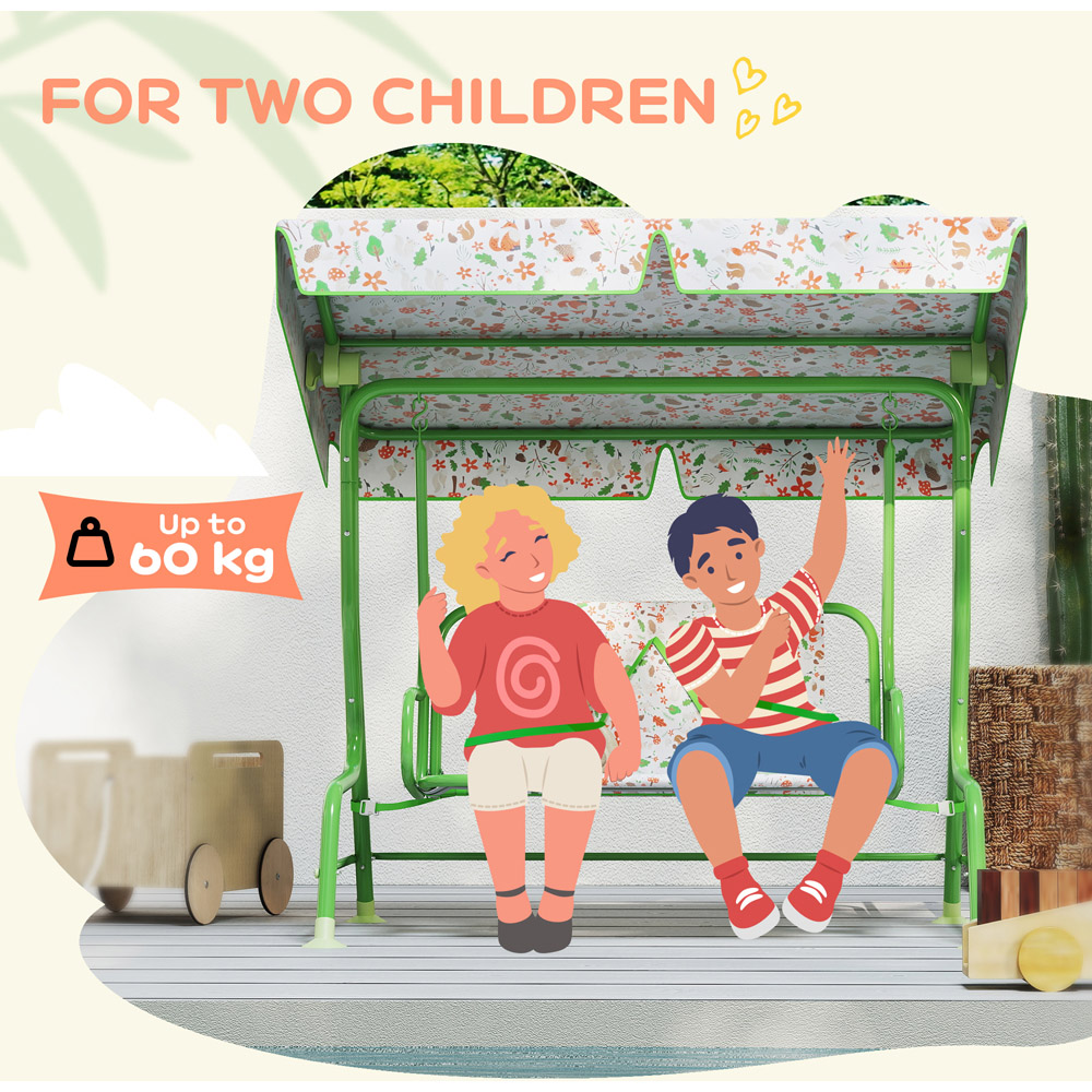 AIYAPLAY 2 Seater Kids Green Garden Swing Chair with Adjustable Canopy Image 8
