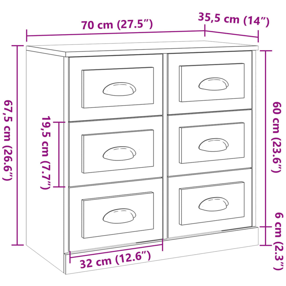 vidaXL 6 Drawer Smoked Oak Sideboard Image 9