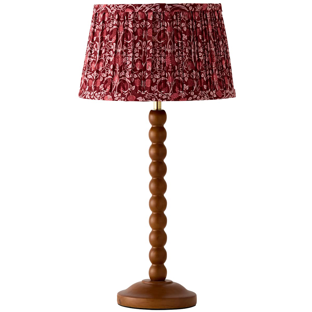 ValueLights Bobble Burgundy Pleated Shade Walnut Wooden Table Lamp with Bulb Image 1