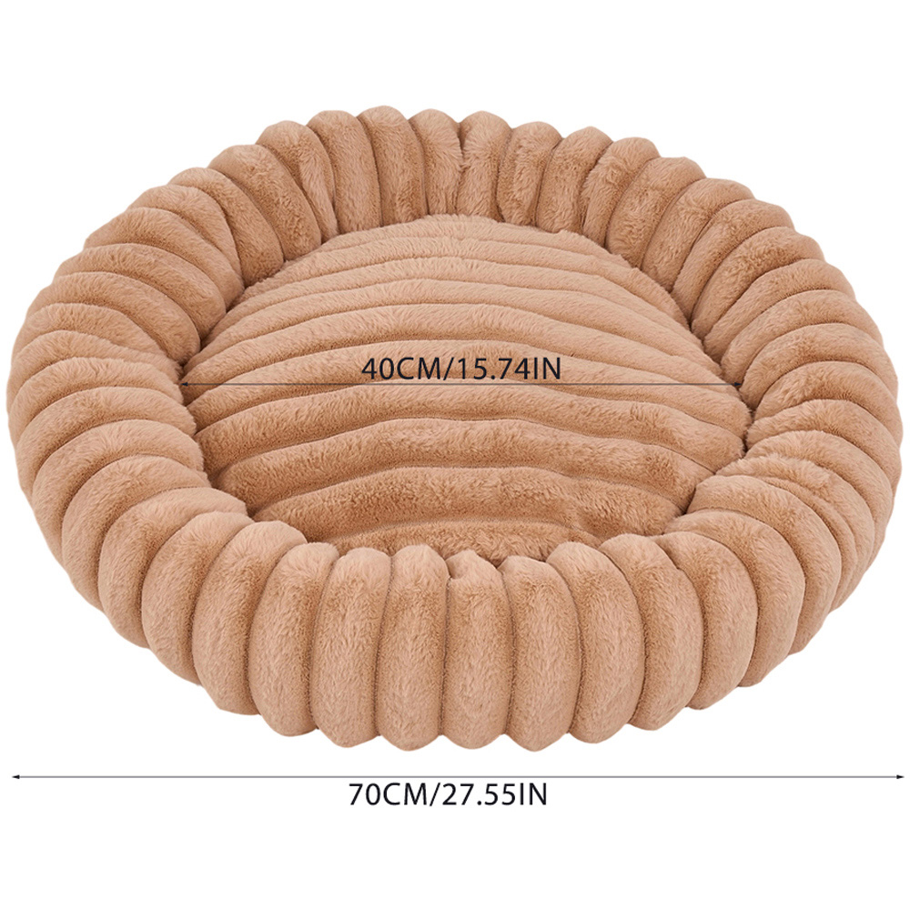 H&O Direct 70cm Khaki Round Soft Warm Pet Bed Image 6