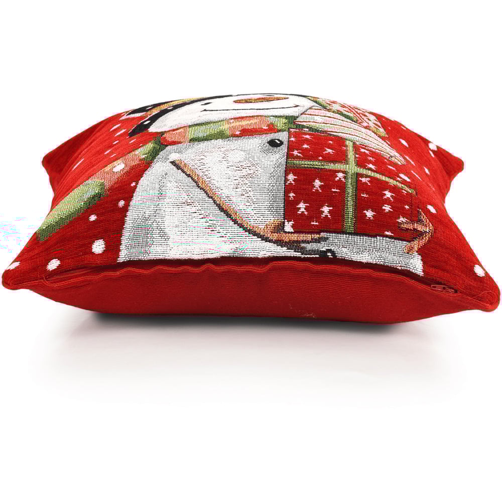 Noel Square Xmas Snowman Presents Cotton Chenille Cushion Image 3