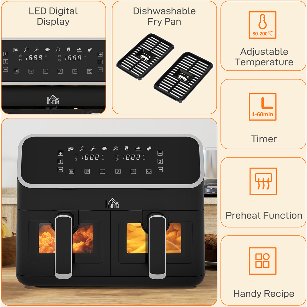 HOMCOM 800-191V70BK Black 8L Dual Zone Air Fryer 2700W Image 8