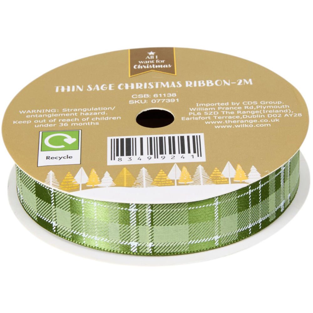 Pack of 3 Thin Sage Christmas Ribbons - Sage Green Image 5