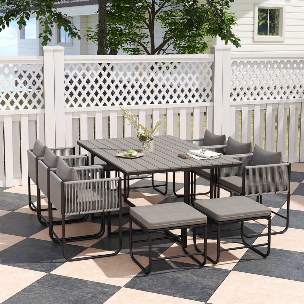 Outsunny 10 Seater Grey Rattan Garden Dining Set with Cushion Image 4