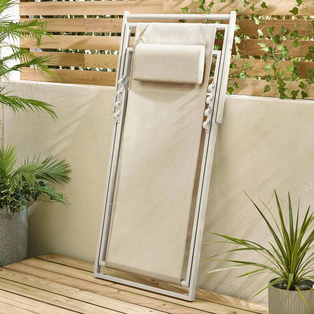 Furniturebox Cannes Set of 2 Cream Metal And Textilene Deck Chair Image 6