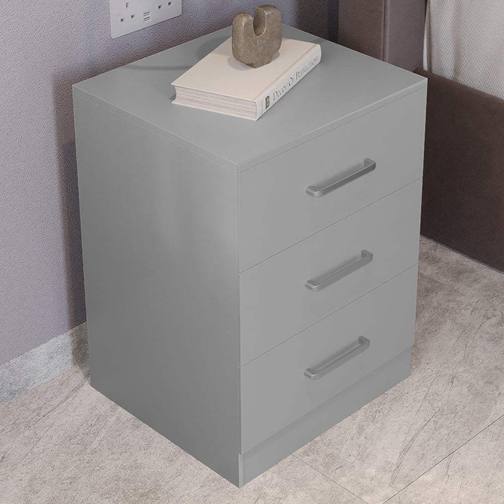 Seconique Dakota 3 Drawer Light Grey Bedside Table Image 1