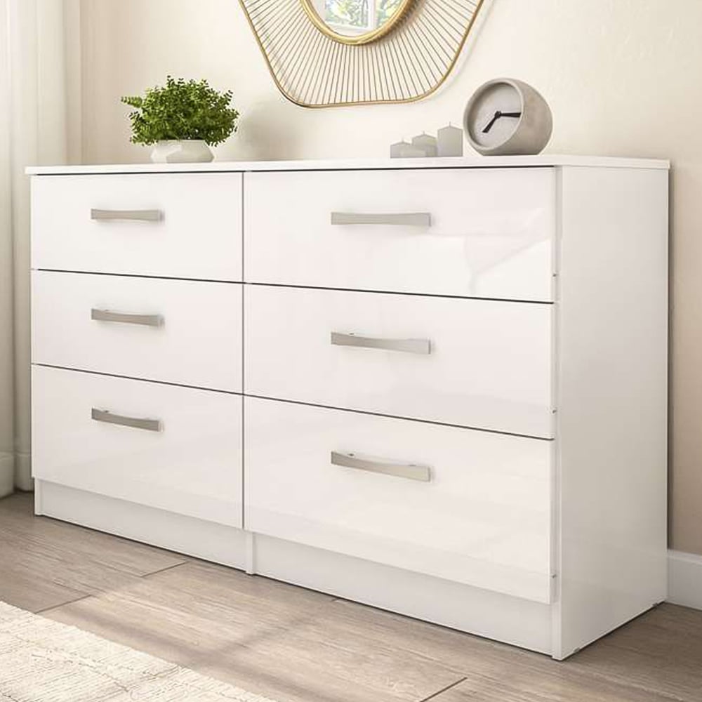 Lynx 6 Drawer White Chest of Drawers Image 1