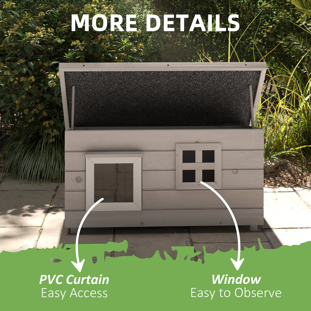 PawHut Grey Openable Top Outdoor Cat House with Asphalt Roof and Window Image 6