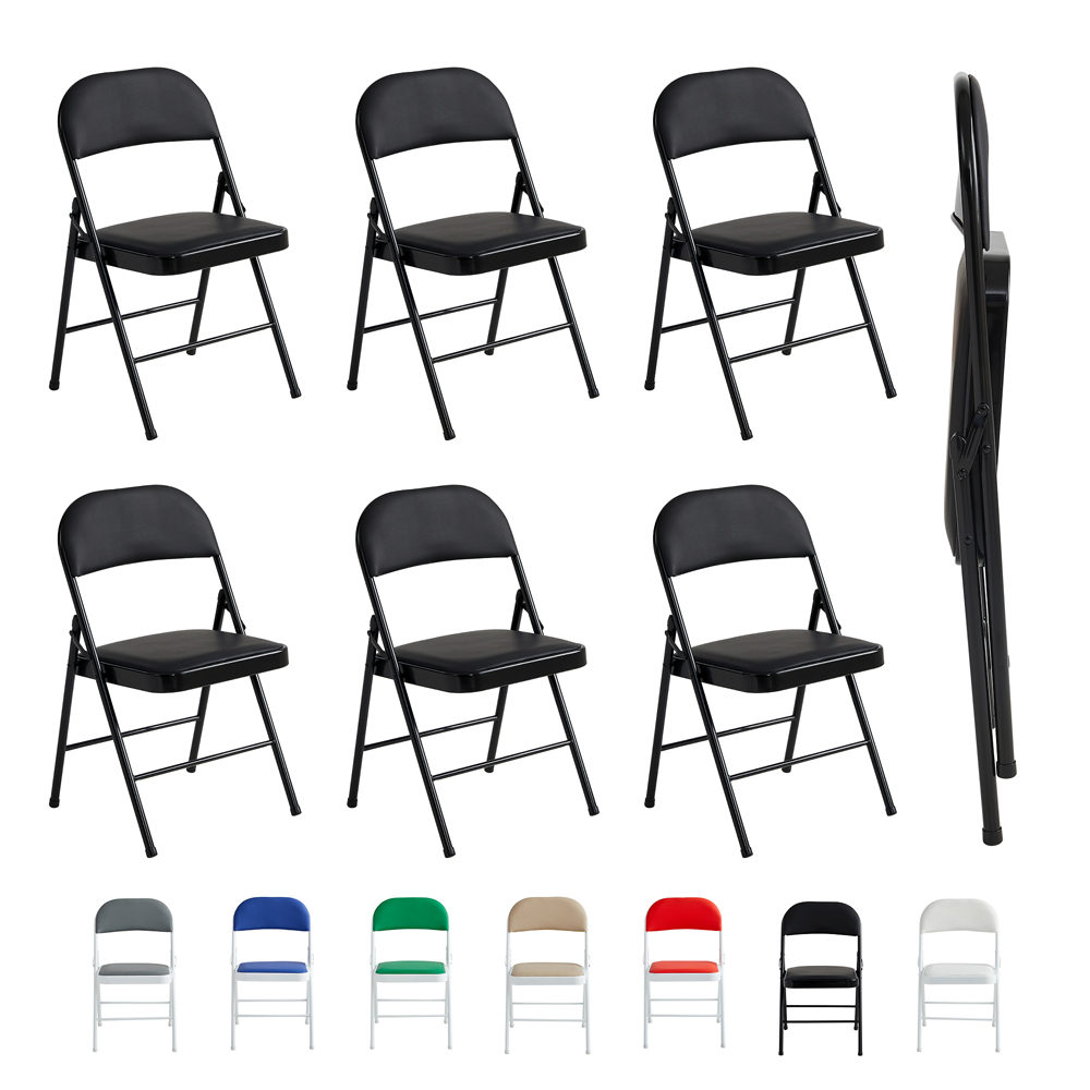 Set of 6 Black Padded Folding Metal Dining Chairs Image 2
