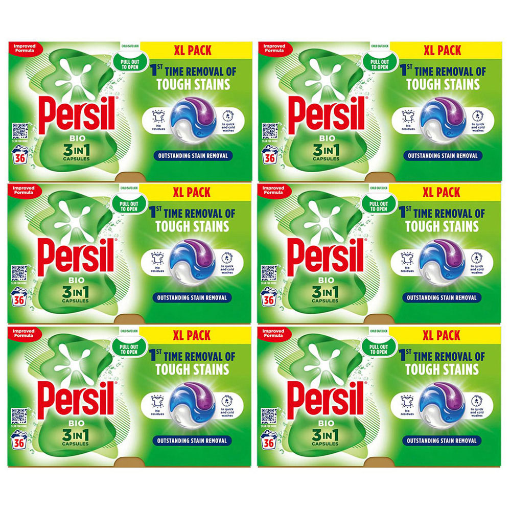 Persil Bio 3 in 1 Washing Capsules XL 36 Washes 6 Pack Image 1