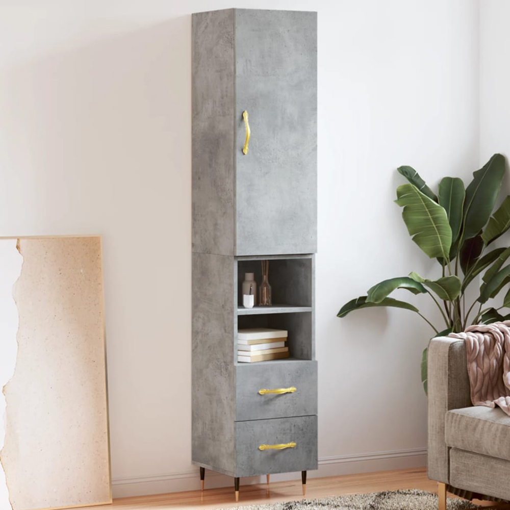 vidaXL Single Door 2 Drawer 2 Shelf Concrete Grey Highboard Image 1