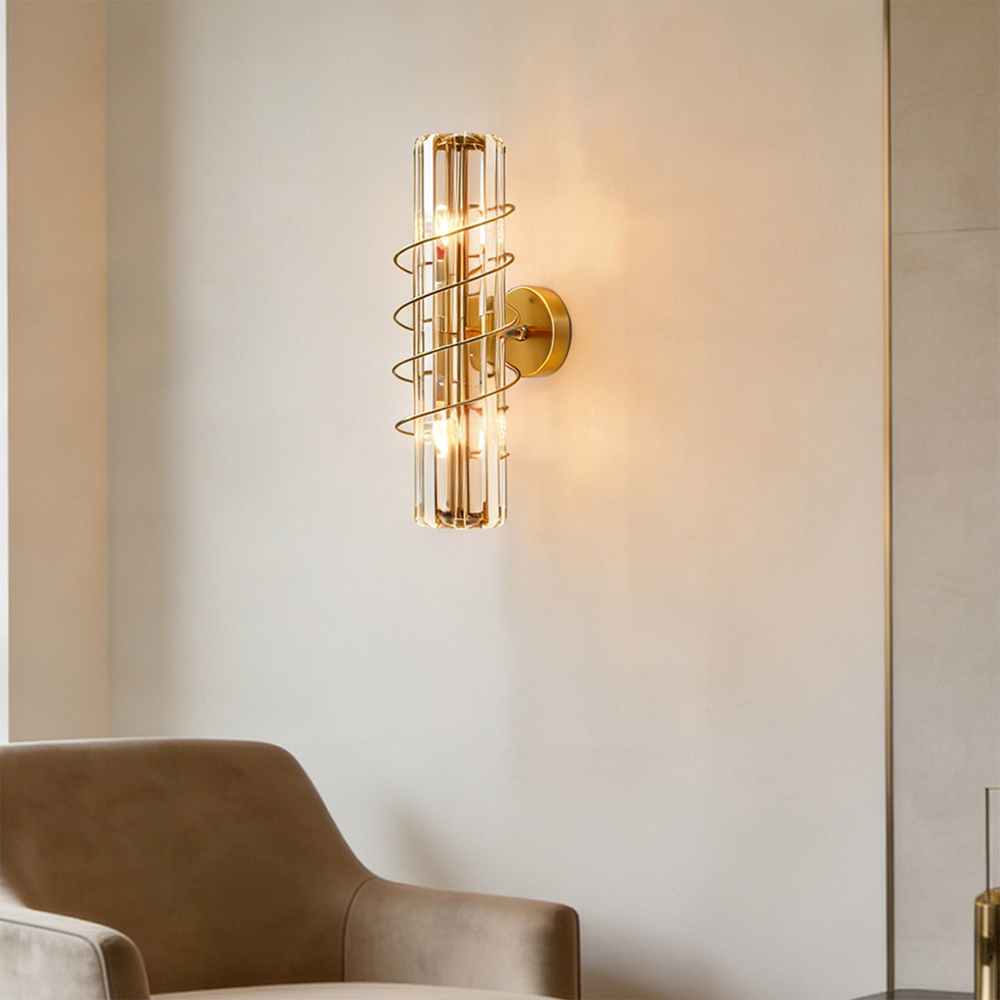 Living and Home Antique Gold Crystal E14 Double Wall Light Image 2