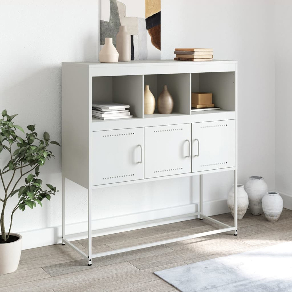 vidaXL 3 Door 3 Shelf White Steel Sideboard Image 9